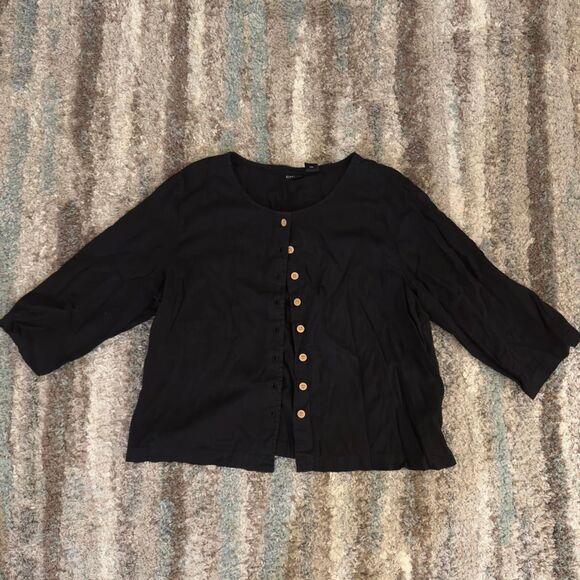 ERIKA Black Linen & Rayon Casual Button Down XL - Picture 1 of 4